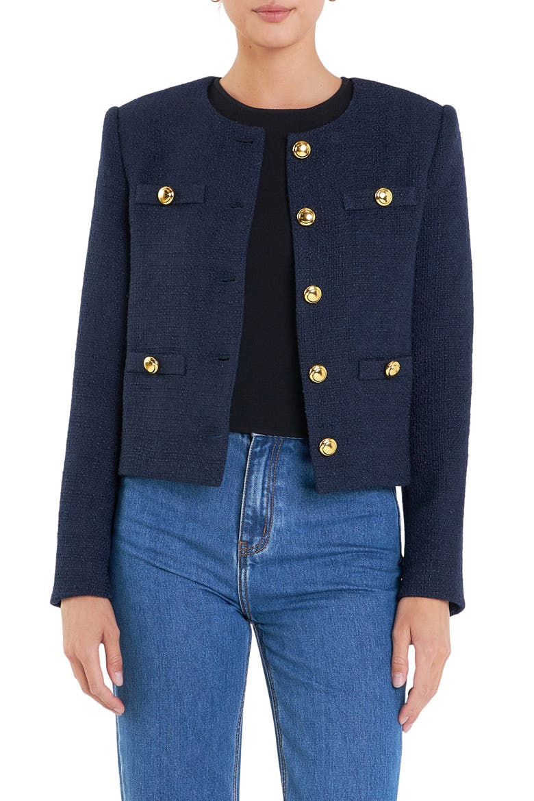 Crop Tweed Jacket, Main, color, NAVY
