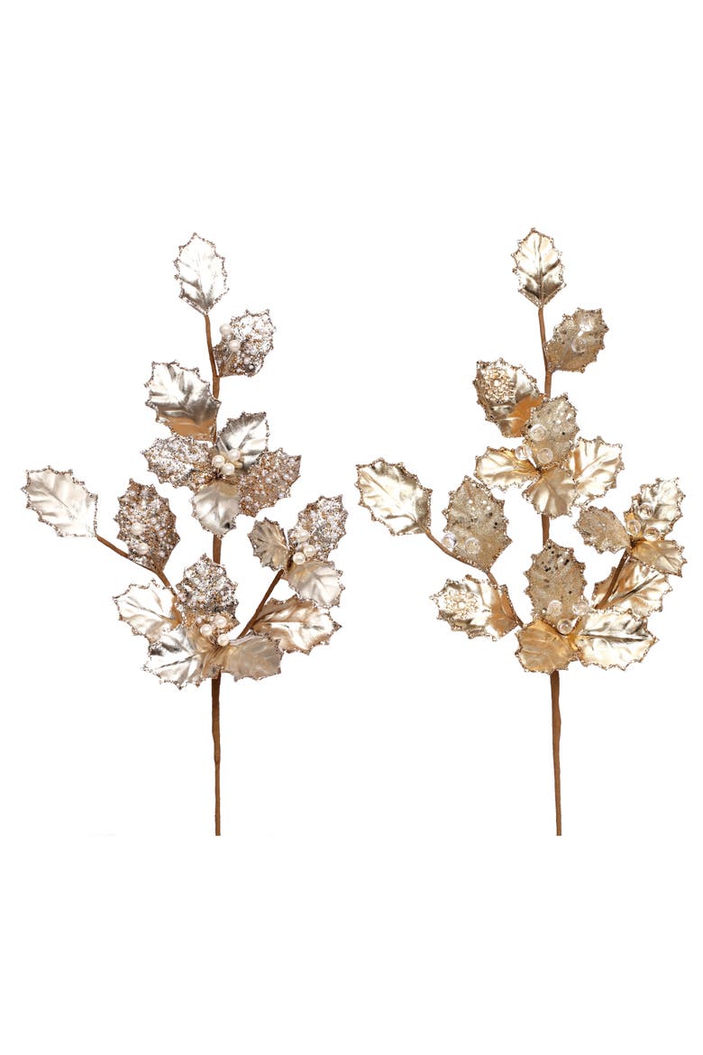 Gilded Holly Spray Stem, Set of 6, Main, color, Gold