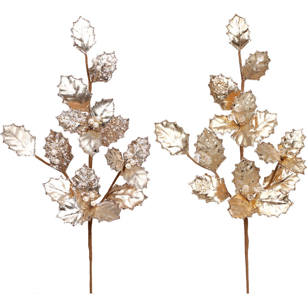 Mark Roberts Gilded Holly Spray Stem, Set Of 6 In Gold