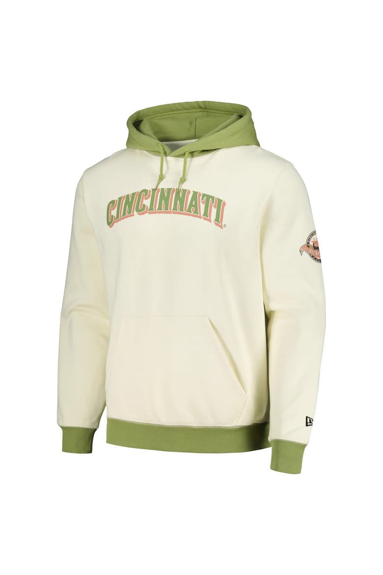 Men's New Era Cream/Green Cincinnati Reds Color Pop Pullover Hoodie, Alternate, color, Cream