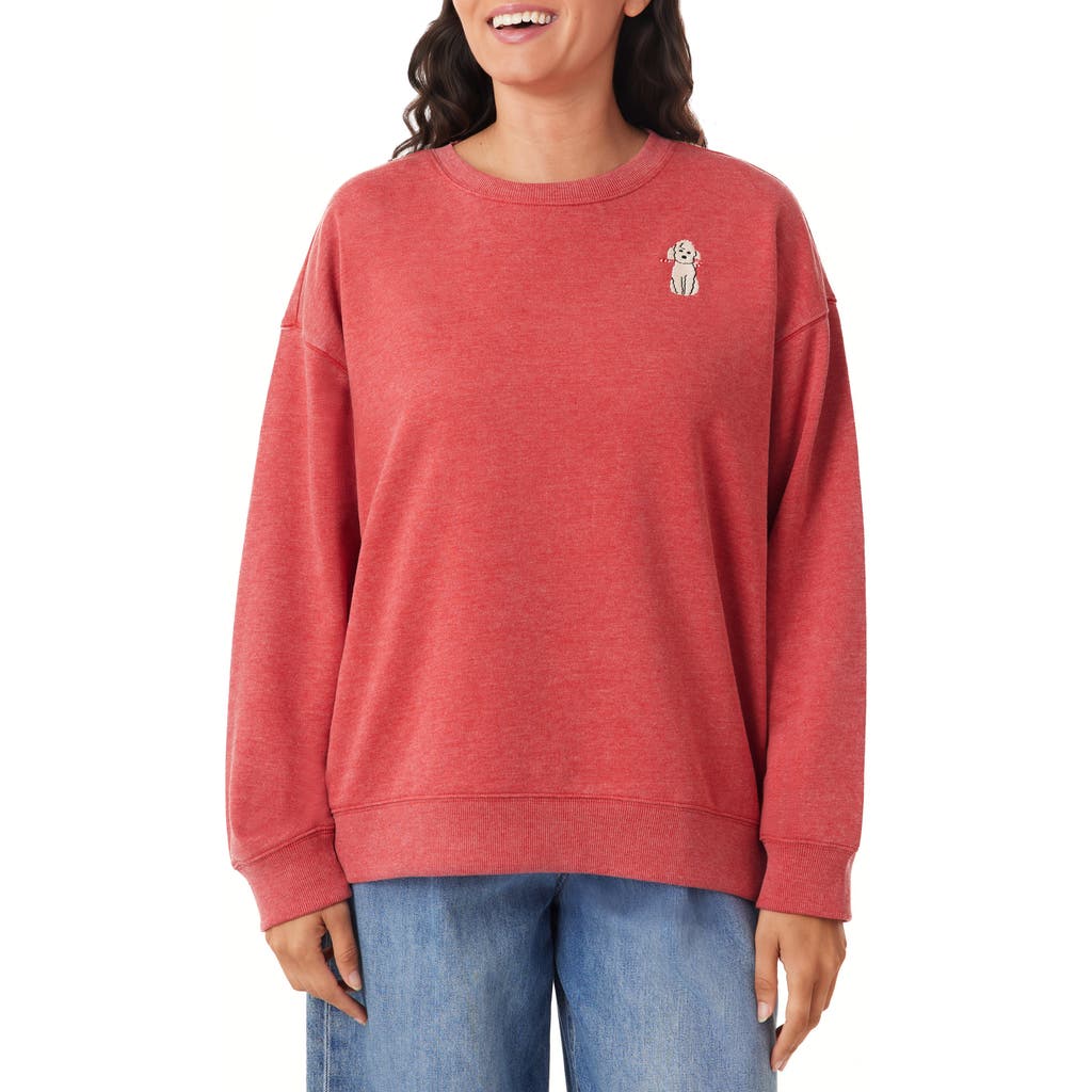C&c California C & C California Nora Burn Embroidered Critter Fleece Sweatshirt In Red