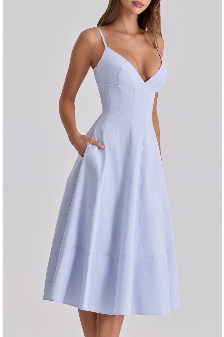 Millie Bluebell Corset Bodice Stretch Cotton Cocktail Dress, Alternate, color, BLUEBELL