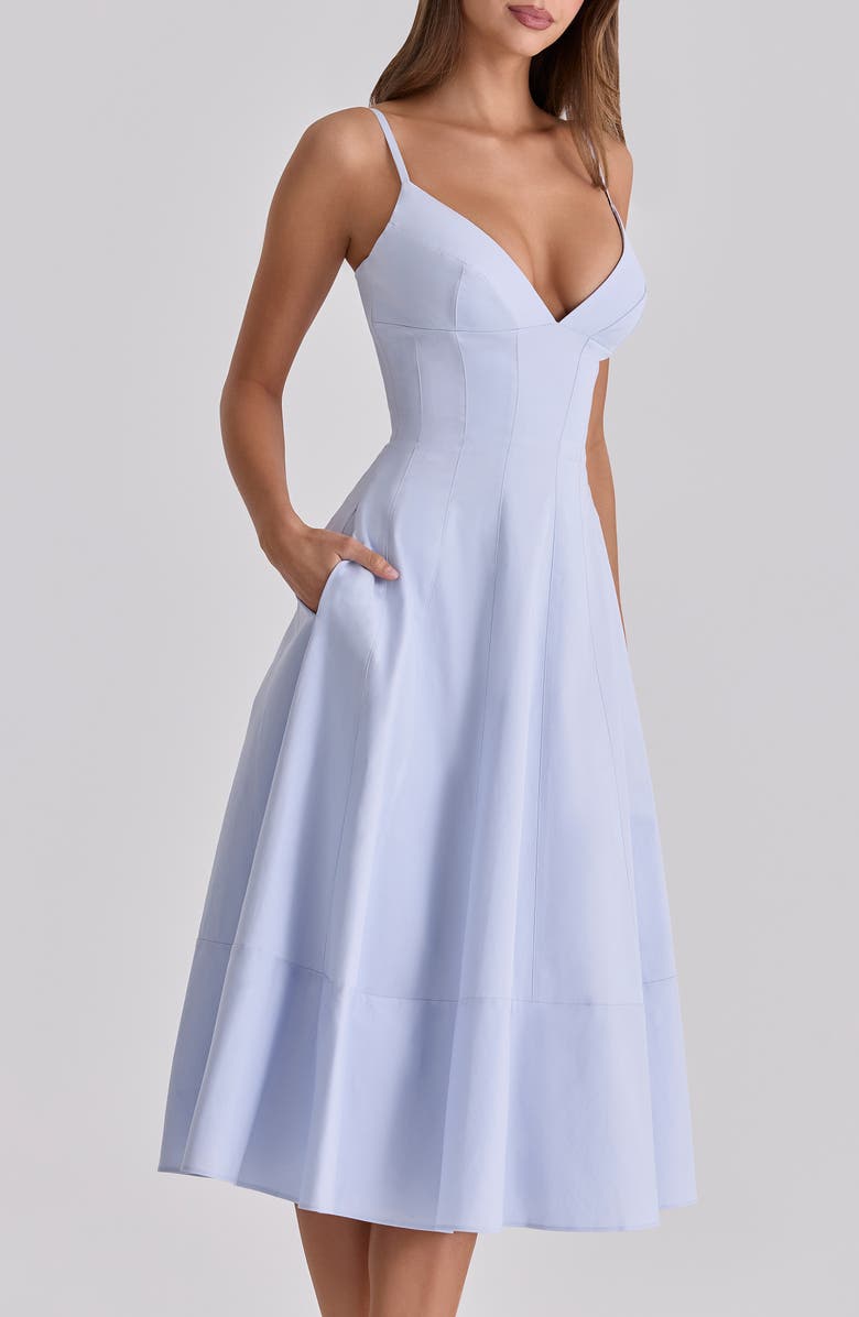 HOUSE OF CB Millie Bluebell Corset Bodice Stretch Cotton Cocktail Dress, Alternate, color, Bluebell