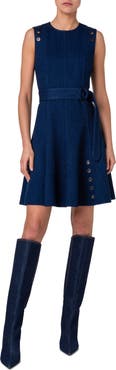 Akris punto Grommet Detail Belted Stretch Denim Dress