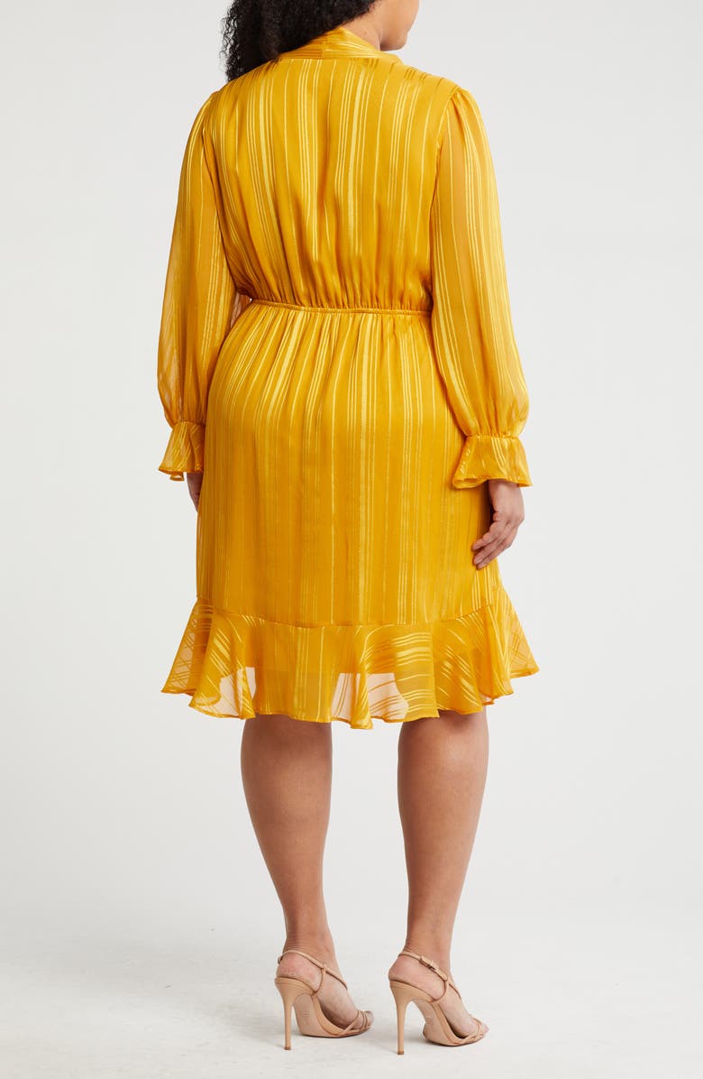 Julia Jordan Stripe Tie Neck Long Sleeve Chiffon Dress, Alternate, color, Yellow