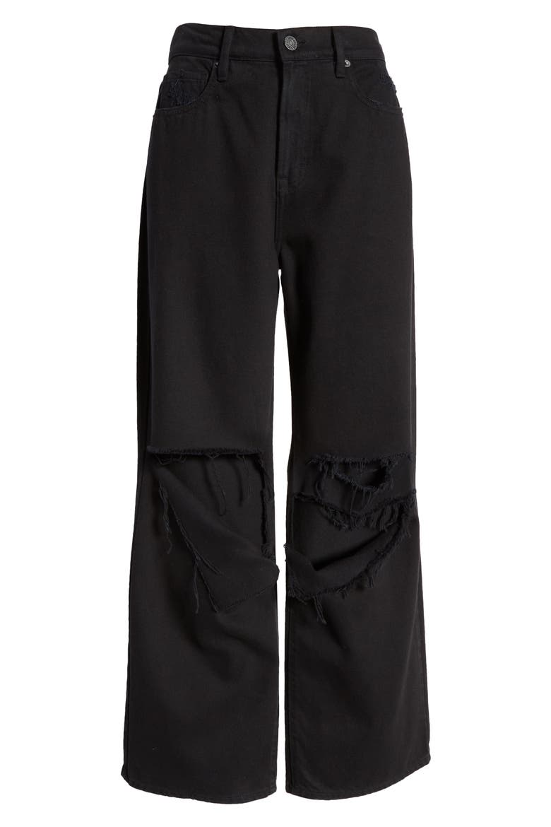 Distressed High Waist Wide Leg Jeans, Alternate, color, BLACK