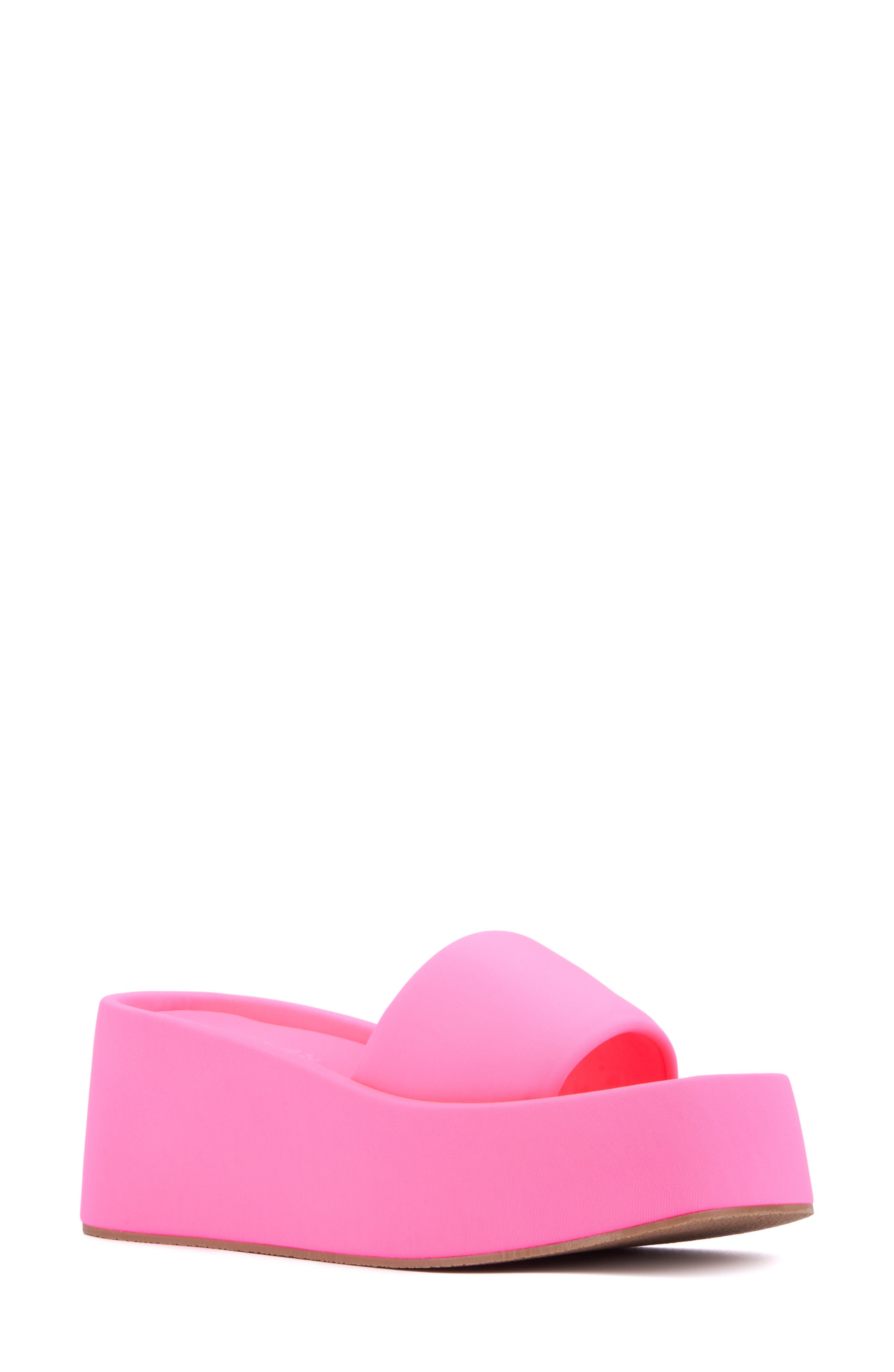 Uproar Platform Slide Sandal, Main, color, NEON PINK