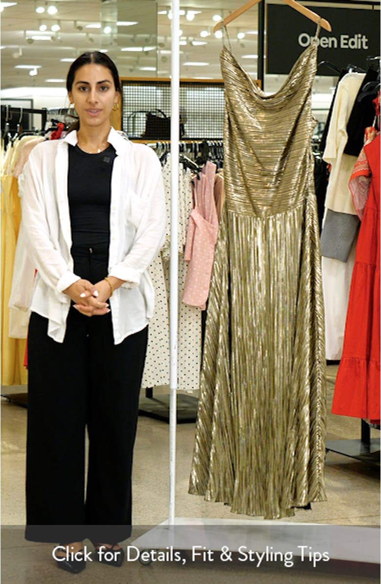 Kamila Plissé Metallic Sleeveless Maxi Dress, sales video thumbnail