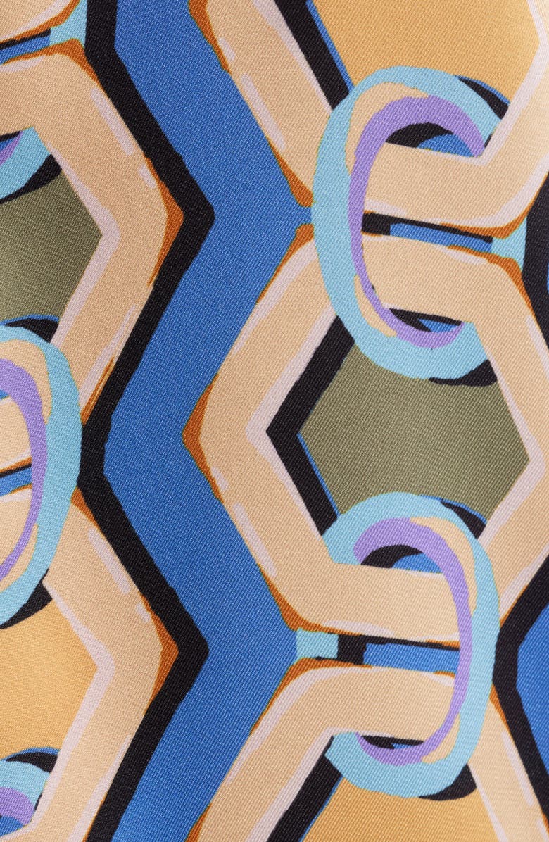 Tahari ASL Geo Print Satin Button-Up Shirt, Alternate, color, Blue Chains