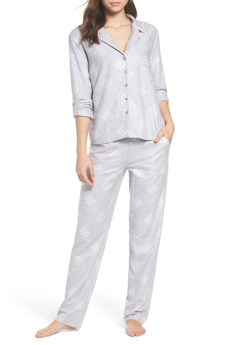 Lingerie Starlight Flannel Pajamas, Main, color, GREY STEEL HTHER SNOW CRYSTALS