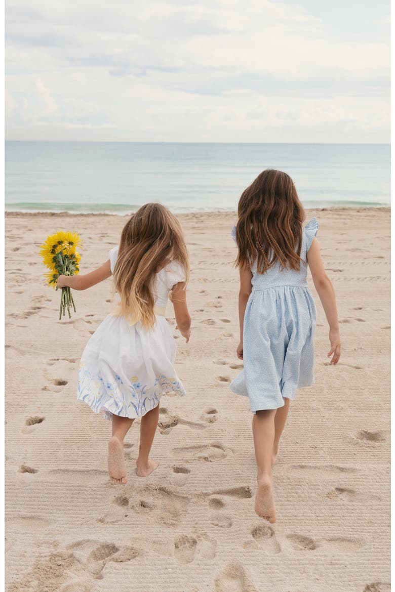 Kids' Flutter Sleeve Linen Dress with Peter Pan Collar, Alternate, color, Blue Chateau Ditsy