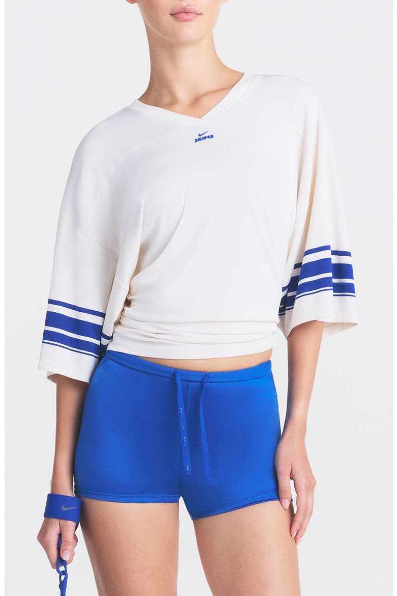 Stretch Knit Oversized V-Neck Top, Main, color, NSKM IVORY/ NSKM COBALT