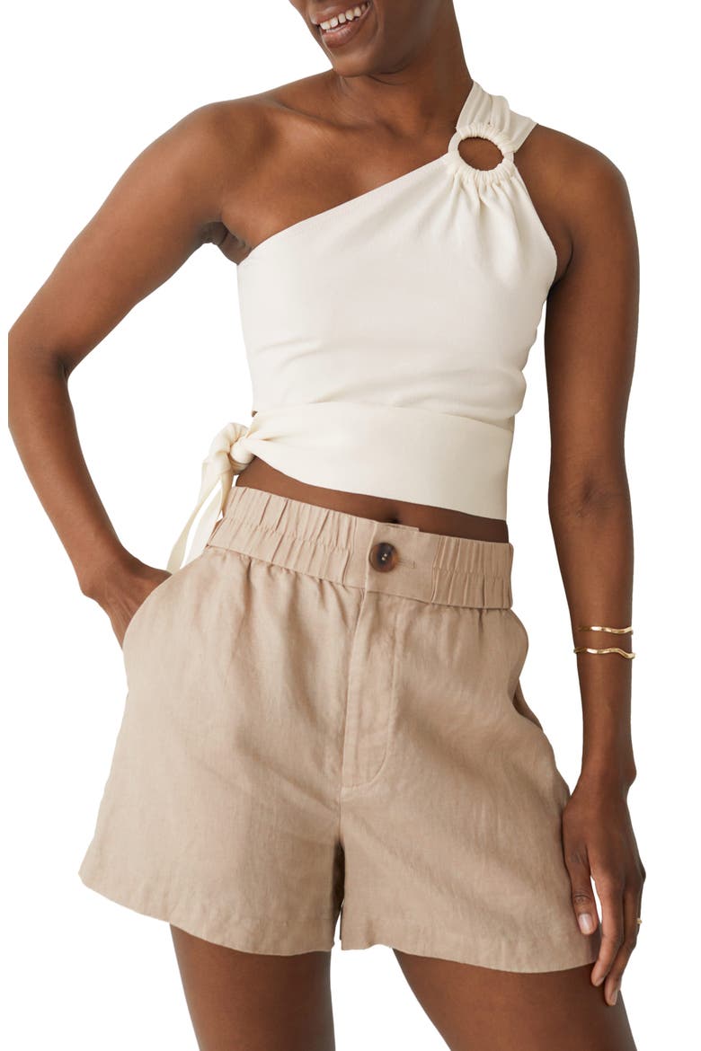 One-Shoulder Tie Hem Top, Main, color, WHITE
