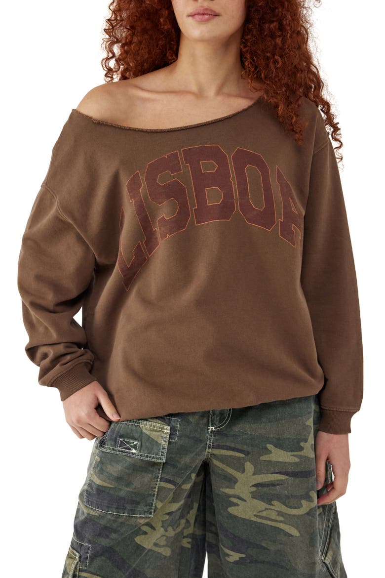 LIsboa Off the Shoulder Sweatshirt, Main, color, CHOCOLATE