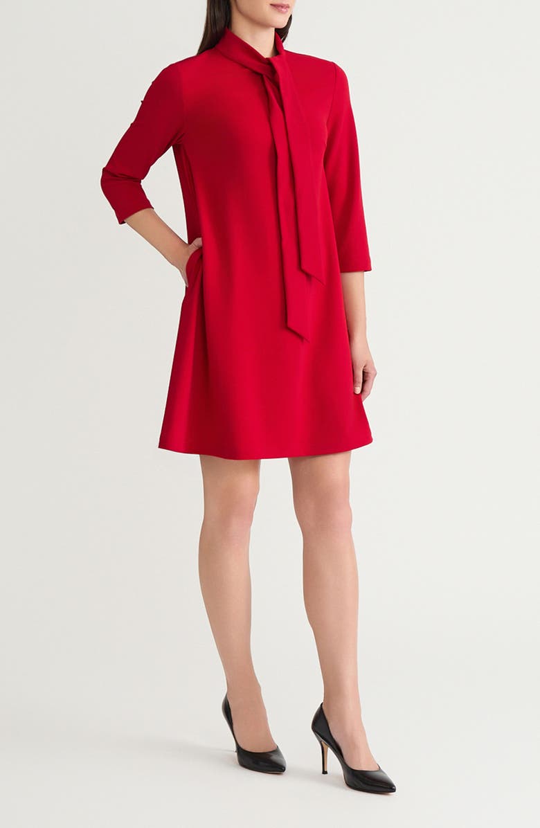 Ming Wang x Tanya Foster Stretch Deco Crepe Tie-Neck Tent Dress, Alternate, color, Holiday