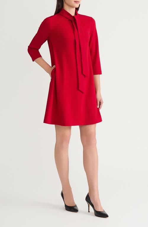 Ming Wang Bow Neck Stretch Deco Crepe Shift Top In Red