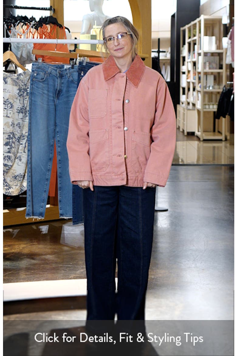 Corduroy Collar Zip Denim Jacket (Women) | Nordstrom