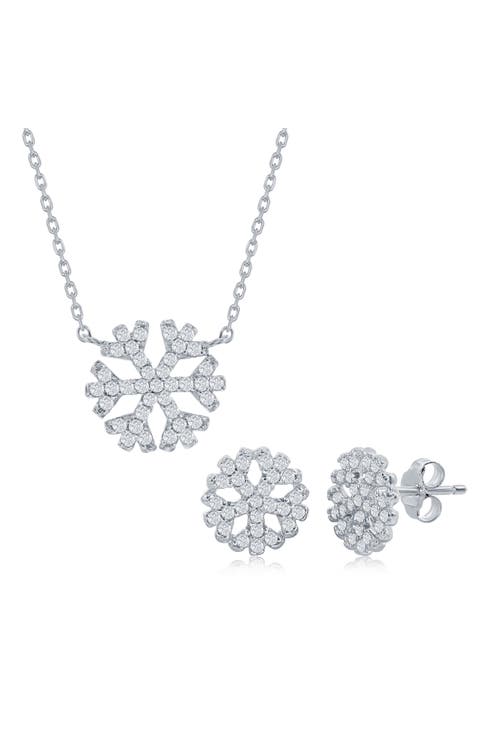 Snowflake Cubic Zirconia Pendant Necklace & Stud Earrings Set