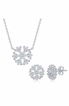 SIMONA Snowflake Cubic Zirconia Pendant Necklace & Stud Earrings Set