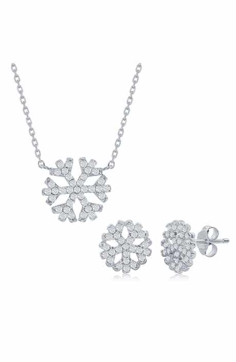 SIMONA Snowflake Cubic Zirconia Pendant Necklace & Stud Earrings Set