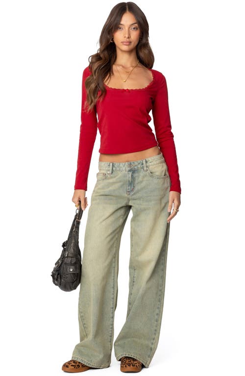 Shop Edikted Ace Low Rise Wide Leg Jeans In Light-blue