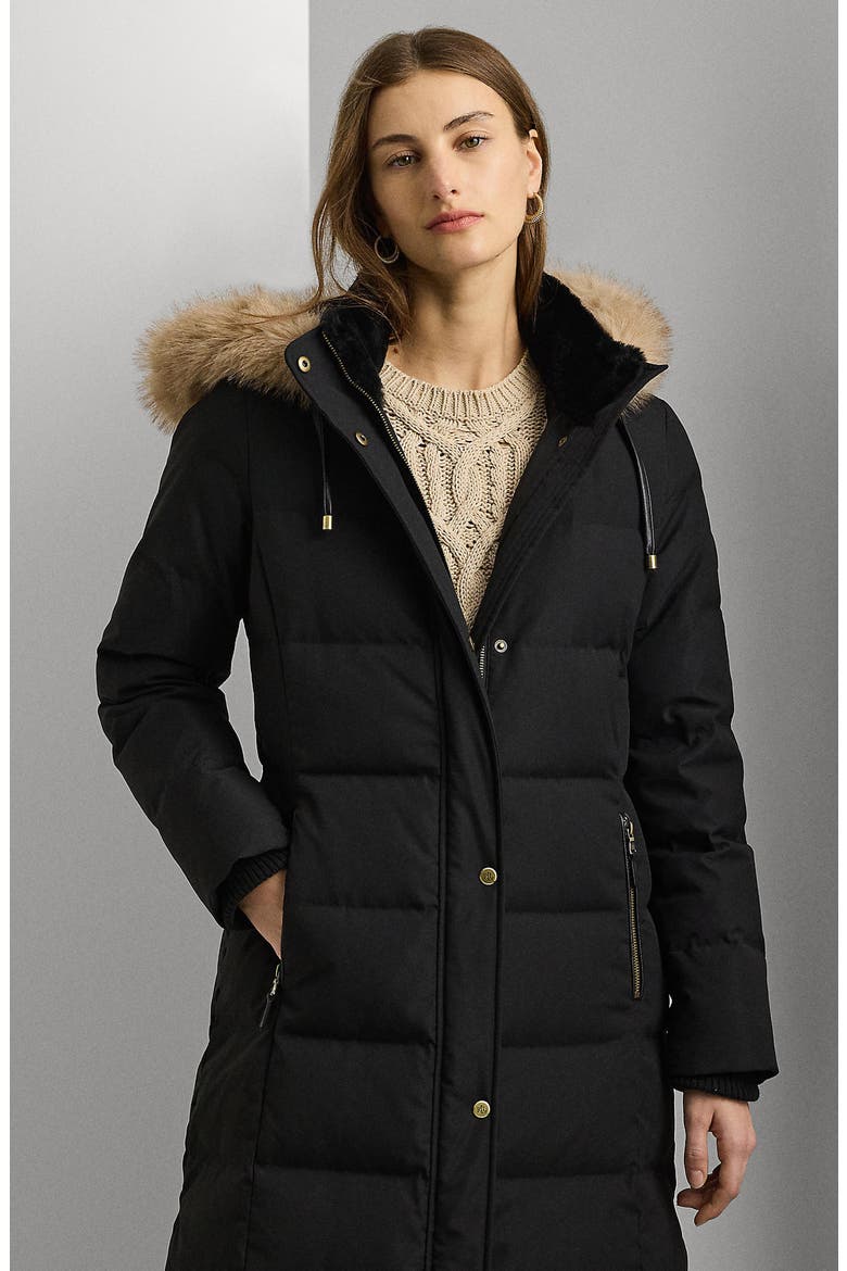 Heritage Down & Feather Fill Puffer with Faux Fur Trim Removable Hood, Alternate, color, BLACK