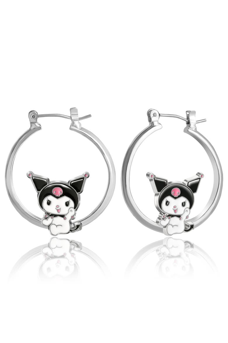 Kuromi Hoop Earrings, Main, color, Silver Tone