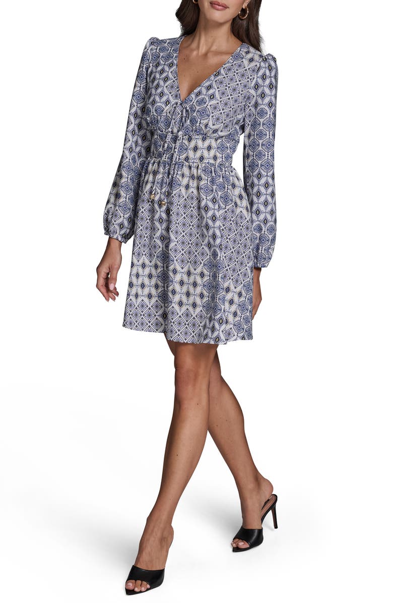 BCBG Medallion Print Long Sleeve Crepe Minidress, Main, color,