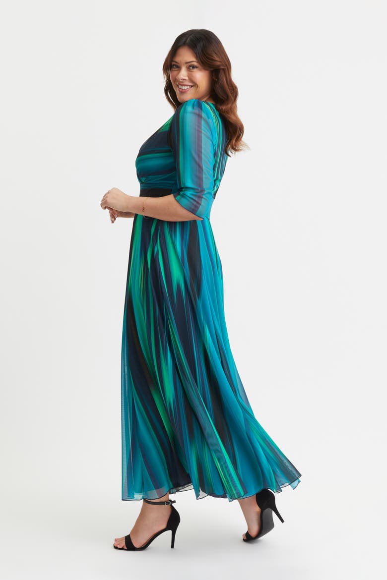 Verity Ikat Print Maxi Gown, Alternate, color, Green Ikat
