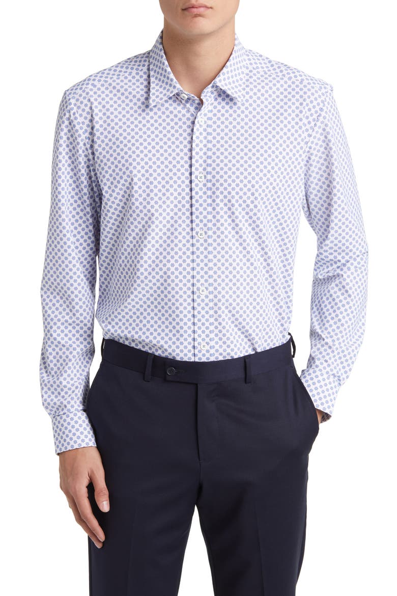 Liam Regular Fit Geometric Print Button-Up Shirt, Main, color, LT PAST/BU