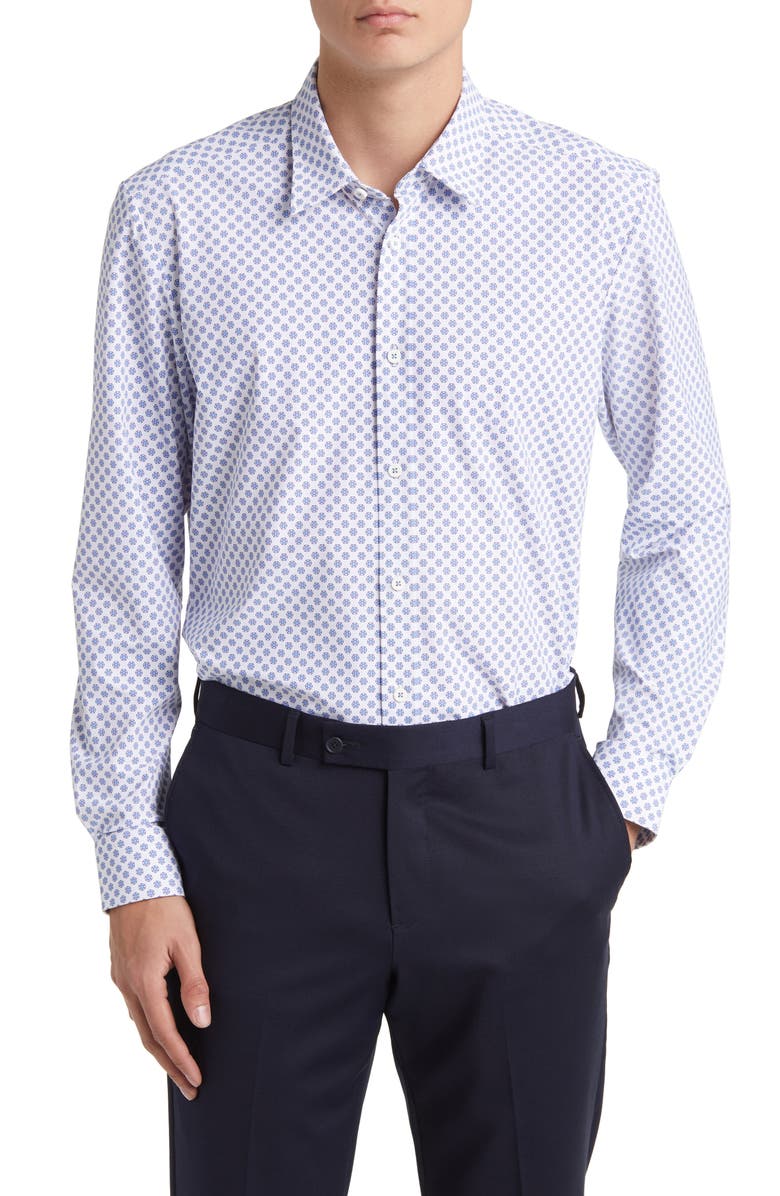 BOSS Liam Regular Fit Geometric Print Button-Up Shirt, Main, color, Lt Past/Bu