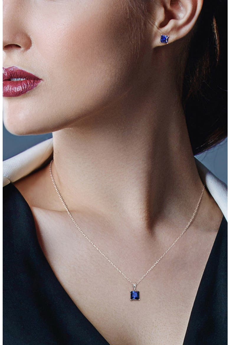 Lab-Grown Sapphire Stud Earrings & Pendant Necklace Set, Alternate, color, BLUE