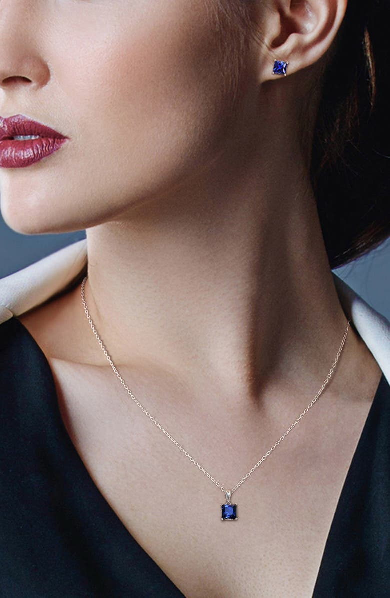 DELMAR Lab-Grown Sapphire Stud Earrings & Pendant Necklace Set, Alternate, color, Blue