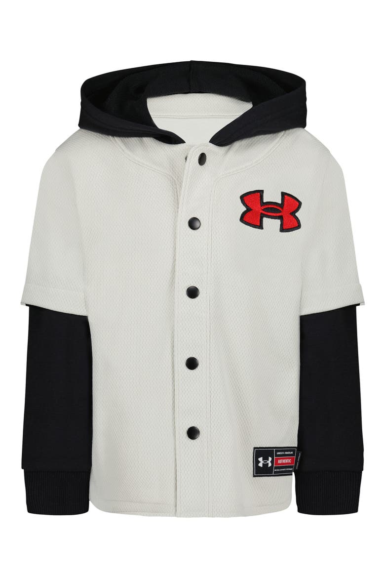 Kids' UA Hooded Snap-Up Baseball Jersey, Main, color, SUMMIT WHITE