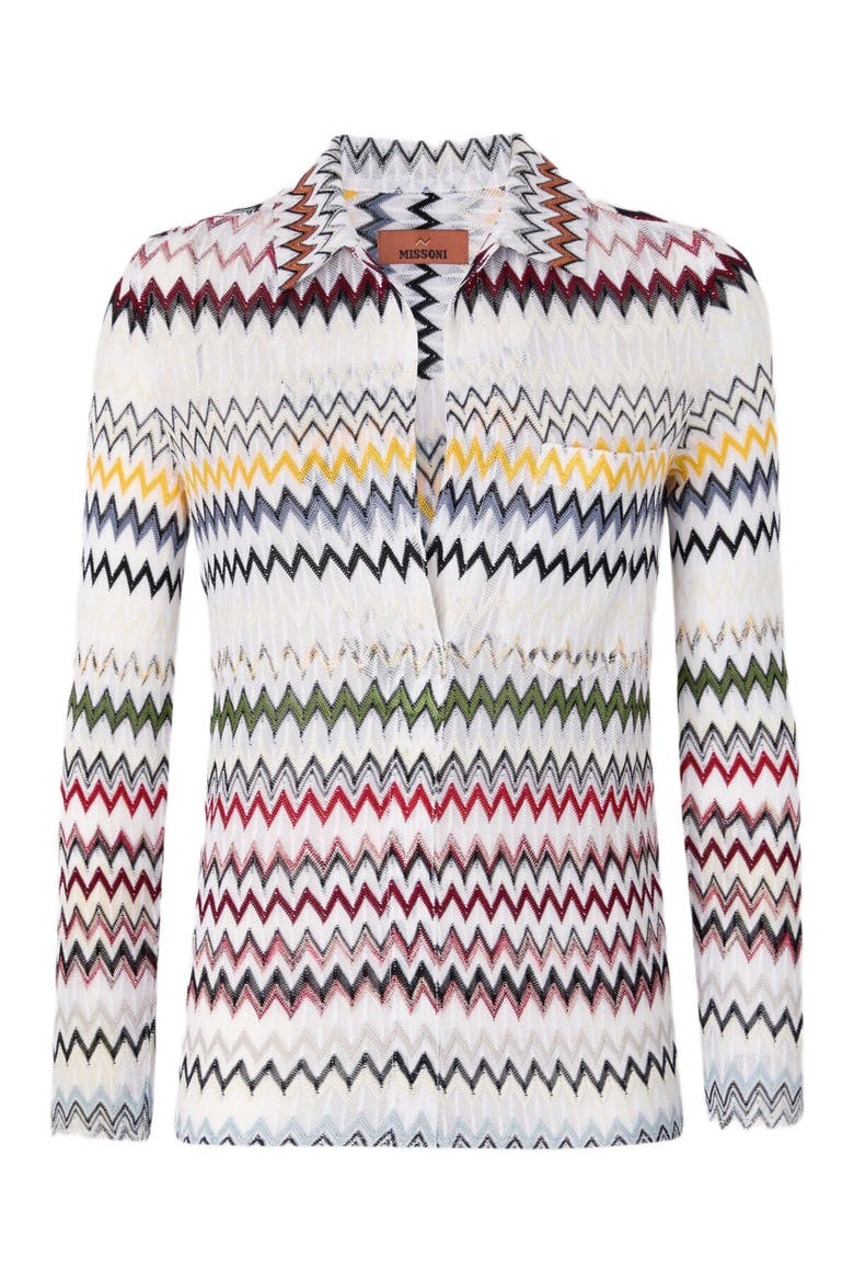 Blouse In Cotton And Viscose Zig Zag With V-neckline, Alternate, color, Multicoloured