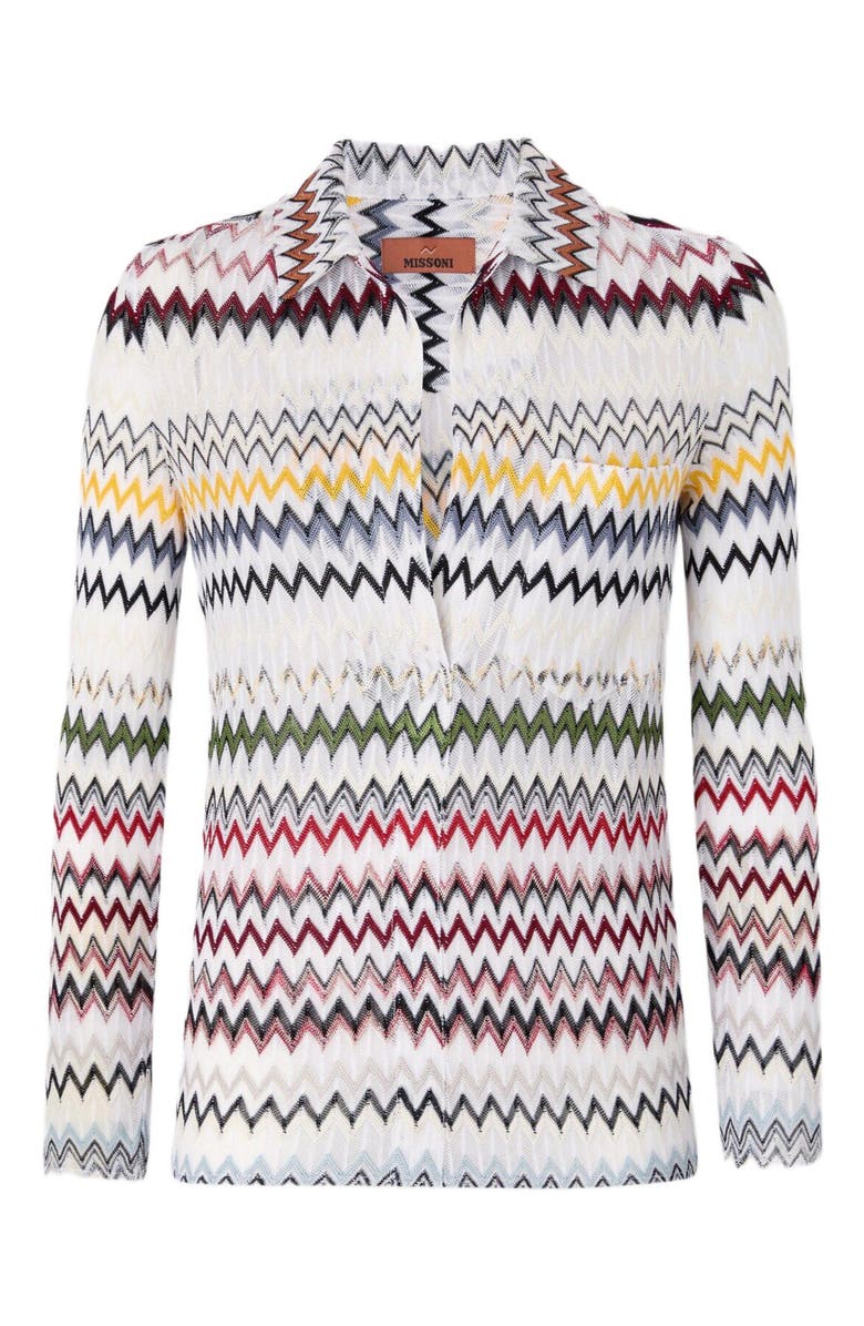 Missoni Zigzag Cotton And Viscose Blouse With V-neckline, Alternate, color, Green& Brown