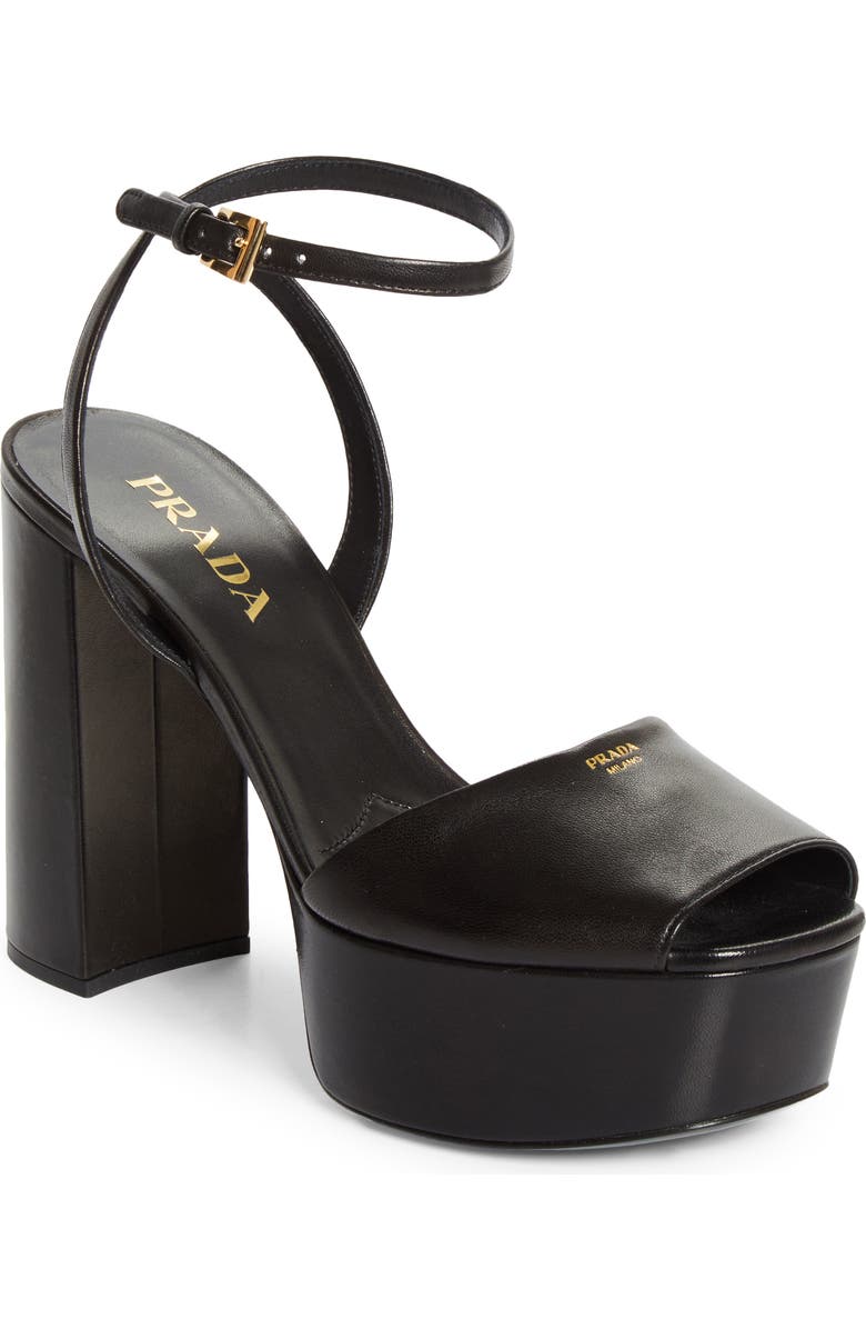 Prada Peep Toe Platform Sandal, Main, color, Nero