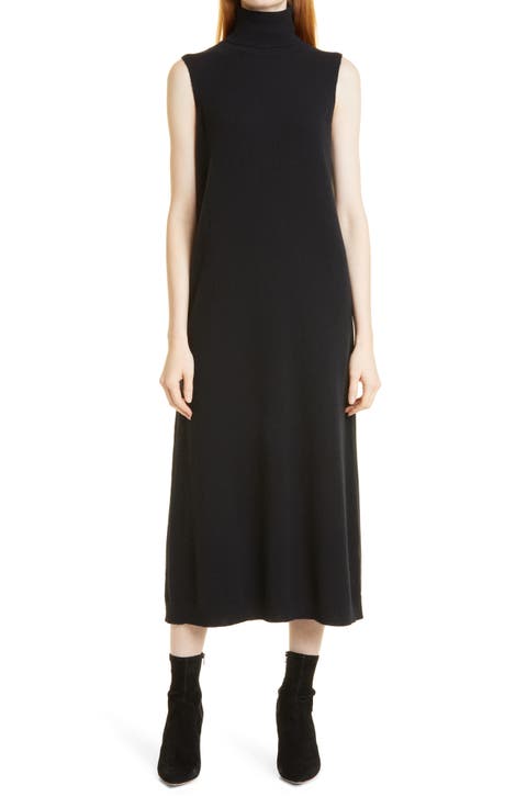 Sleeveless Turtleneck Cashmere Midi Sweater Dress