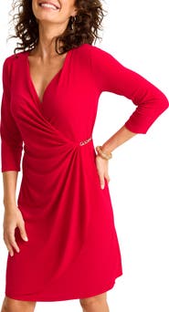 Tommy Bahama Clara Chain Detail Three-Quarter Sleeve Jersey Wrap Dress