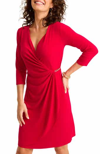 Clara Chain Detail Three-Quarter Sleeve Jersey Wrap Dress