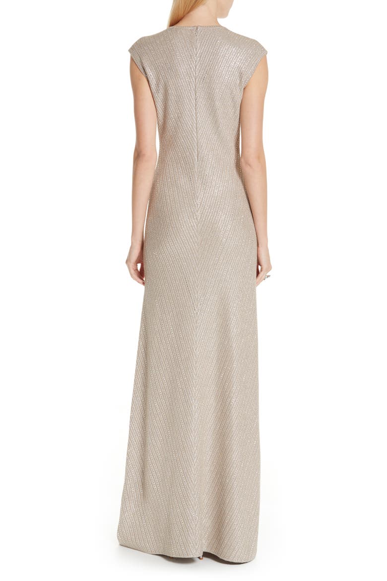 Brielle Knit V-Neck Gown, Alternate, color, DARK KHAKI/ GOLD