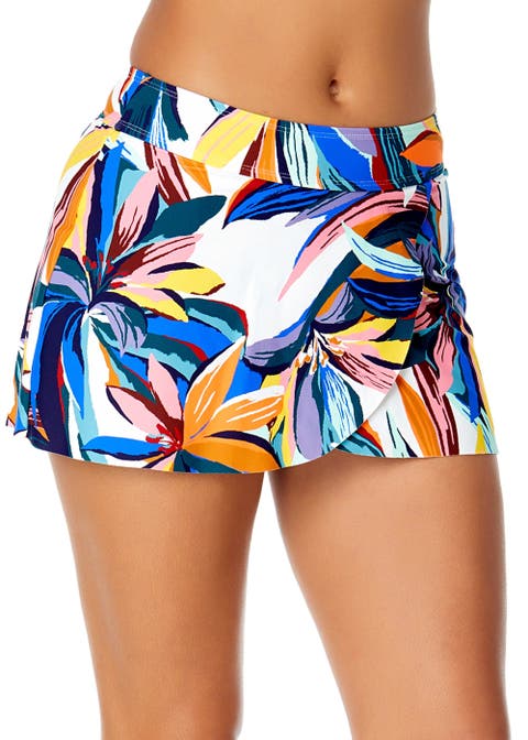 Women's Drape Front Mid Rise Swim Skirt Bottom