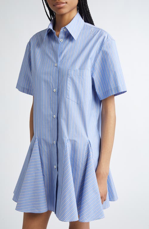 Marni Stripe Cotton Poplin Godet Mini Shirtdress In Blue
