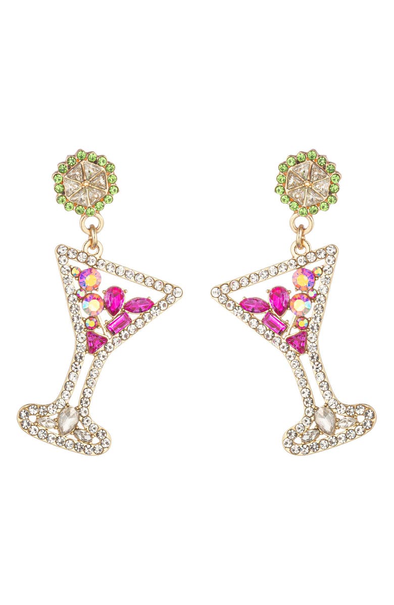 EYE CANDY LOS ANGELES Martini Crystal Drop Earrings, Main, color, Silver
