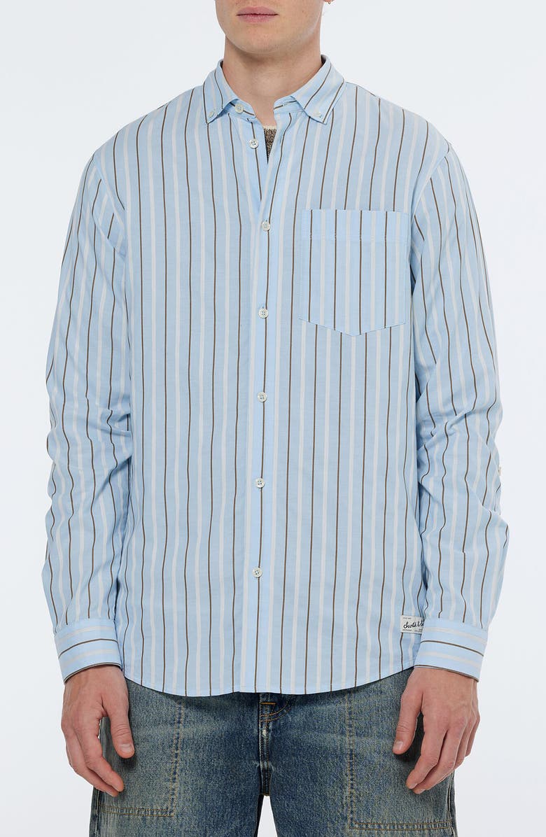 Scotch & Soda Regular Fit Stripe Cotton Dobby Button-Down Shirt, Main, color, Spring Blue Pinstripe