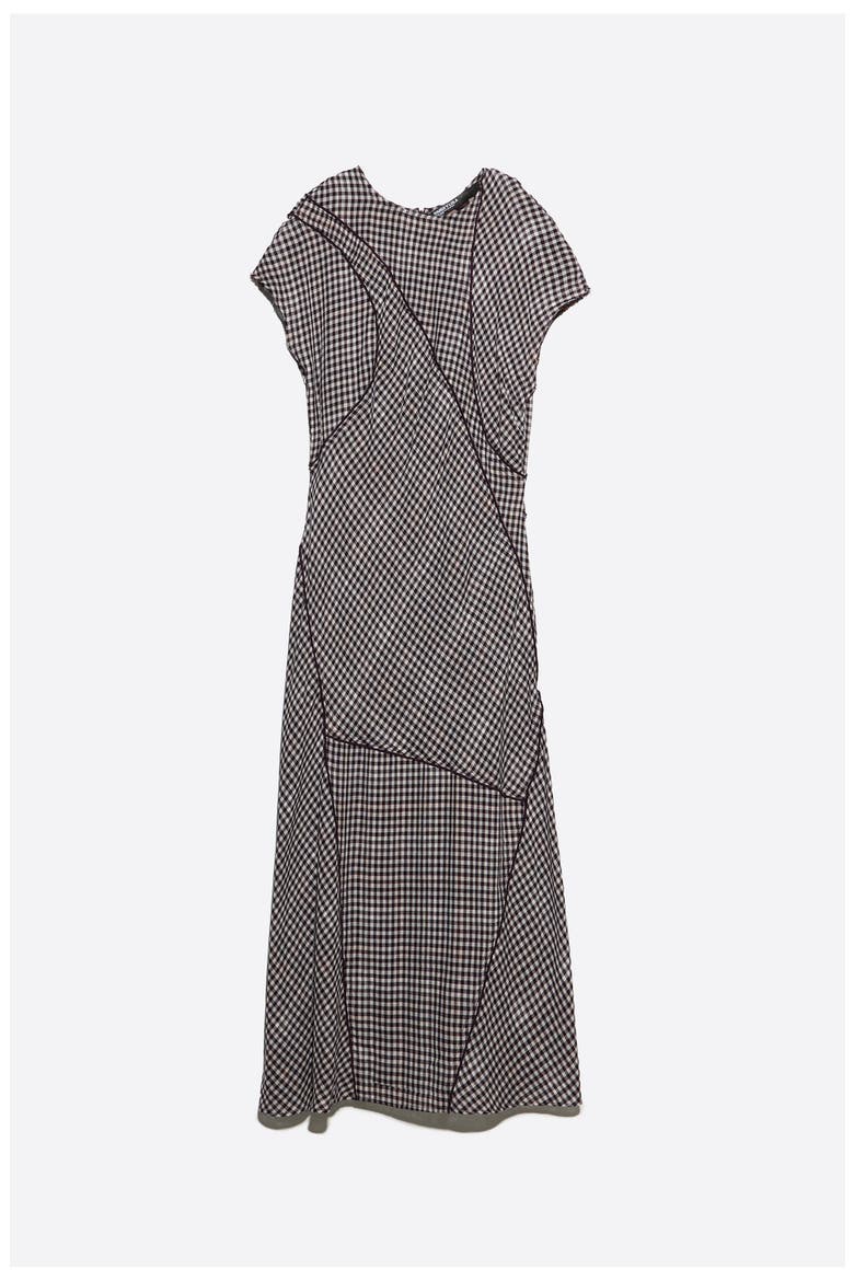 Checked Patchwork Midi Dress, Alternate, color, DARK BROWN