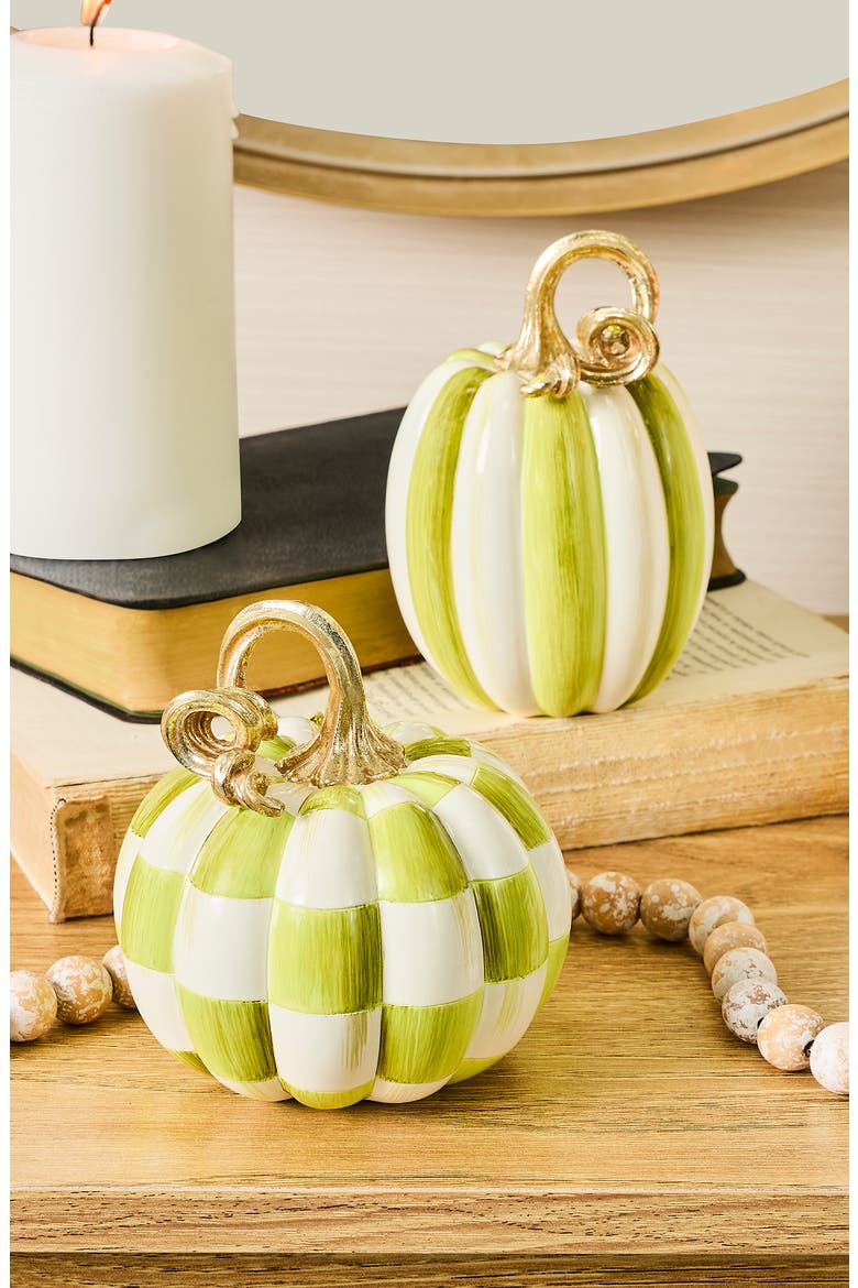 Moss Check and Stripe Petite Pumpkin Decorations, Alternate, color, GREEN