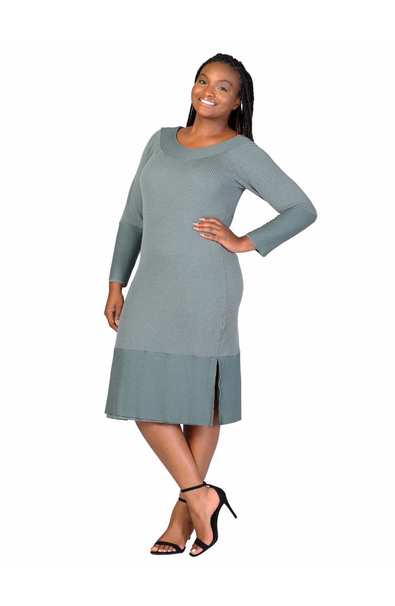 24seven Comfort Apparel Ribbed Knit Long Sleeve Split Hem Sweater Dress, Alternate, color, Green