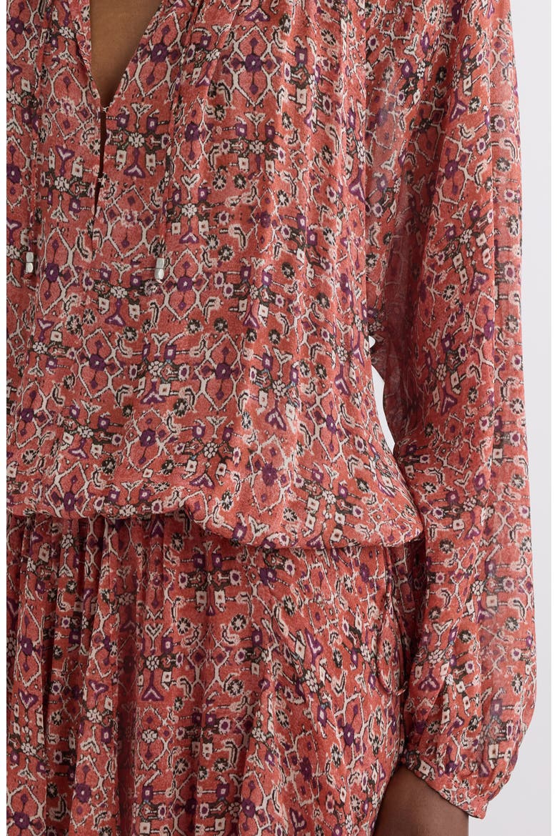 Bess Print Long Sleeve Georgette Minidress, Alternate, color, RUST