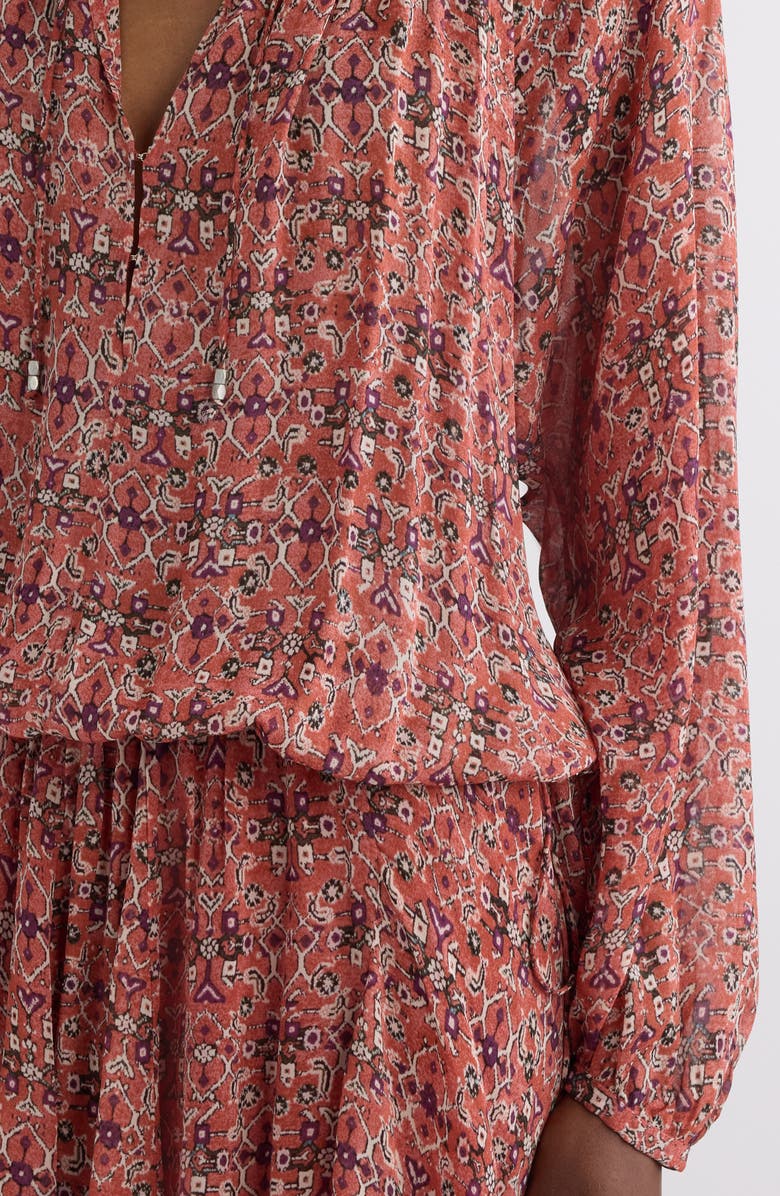 Isabel Marant Étoile Bess Print Long Sleeve Georgette Minidress, Alternate, color, Rust